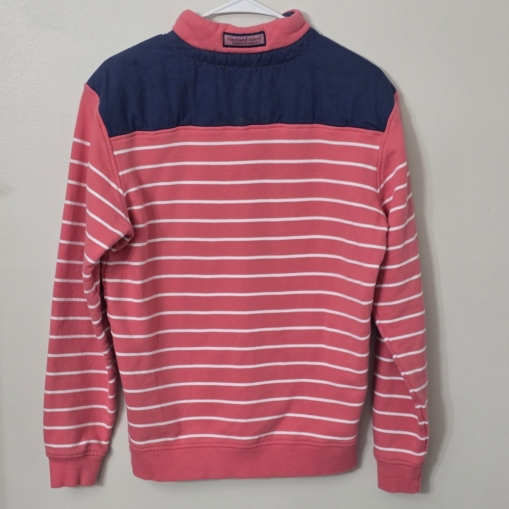 Vineyard Vines Womens Coral and Navy Striped Zip-Up 100% Cotton Sweater Size Xs - Picture 4 of 6